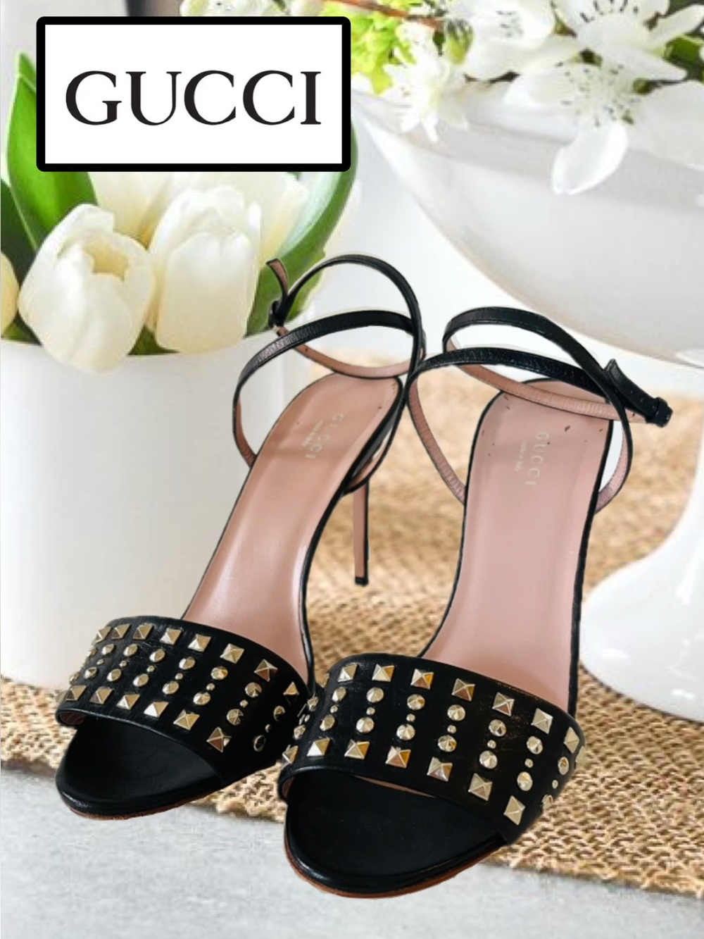 AUTHENTIC GUCCI BLACK STUDDED HEELS